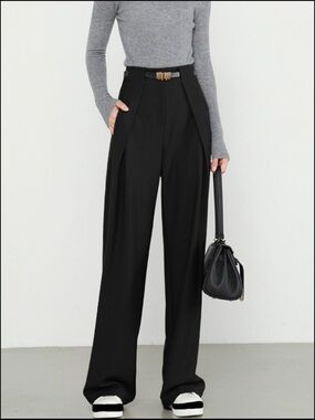 Commense Black High-Rise Wide-Leg Trousers